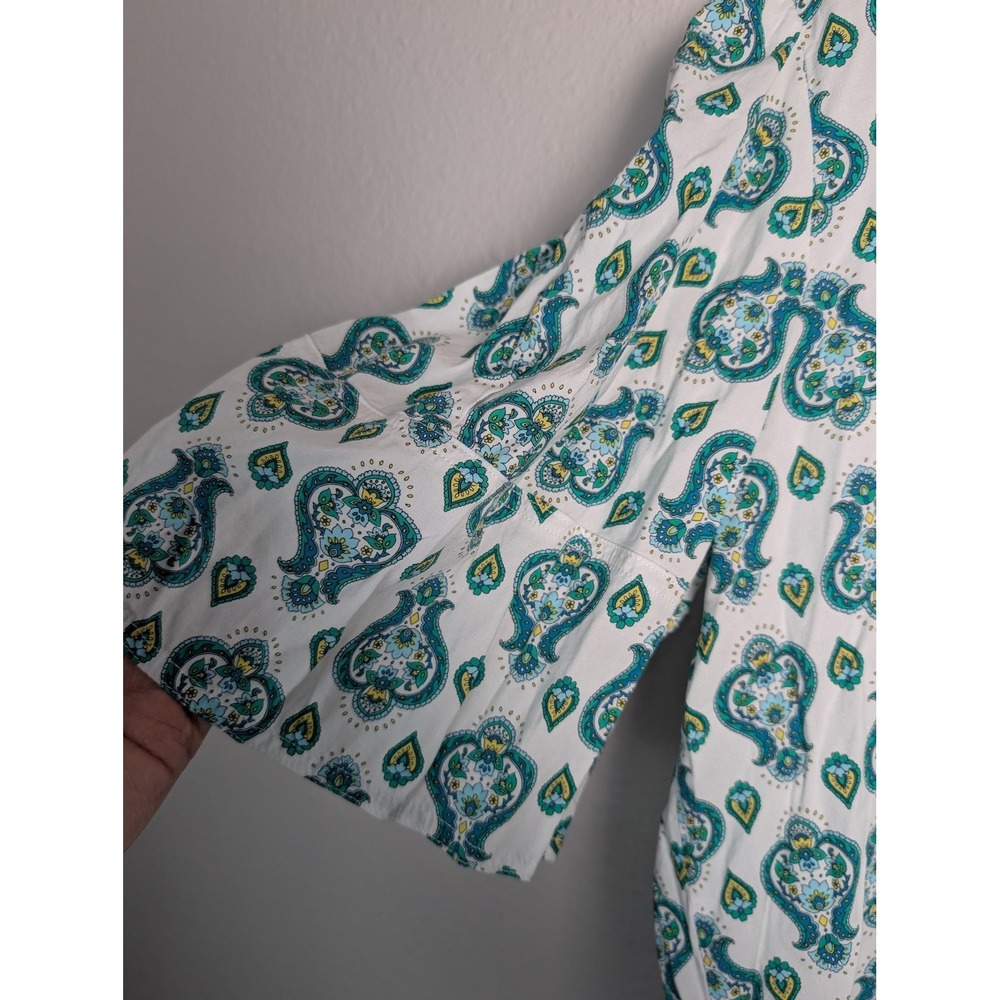 LOFT Blouse Womens L White Paisley V-Neck 3/4 Sleeve Cotton Rayon Lightweight - Picture 3 of 7